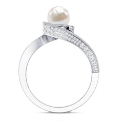 3 CT Freshwater Pearl and Diamond Bypass Engagement Ring