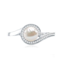 3 CT Freshwater Pearl and Diamond Bypass Engagement Ring