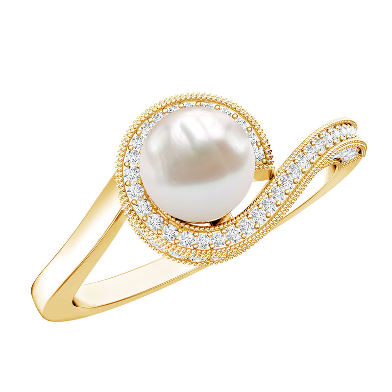 3 CT Freshwater Pearl and Diamond Bypass Engagement Ring