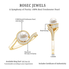3 CT Freshwater Pearl and Diamond Bypass Engagement Ring