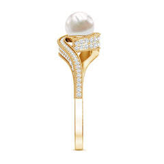 3 CT Freshwater Pearl and Diamond Bypass Engagement Ring