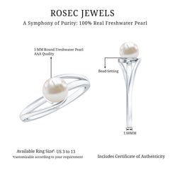 Minimal Freshwater Pearl Solitaire Ring in Bypass Shank