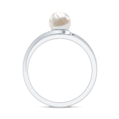 Minimal Freshwater Pearl Solitaire Ring in Bypass Shank