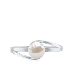 Minimal Freshwater Pearl Solitaire Ring in Bypass Shank