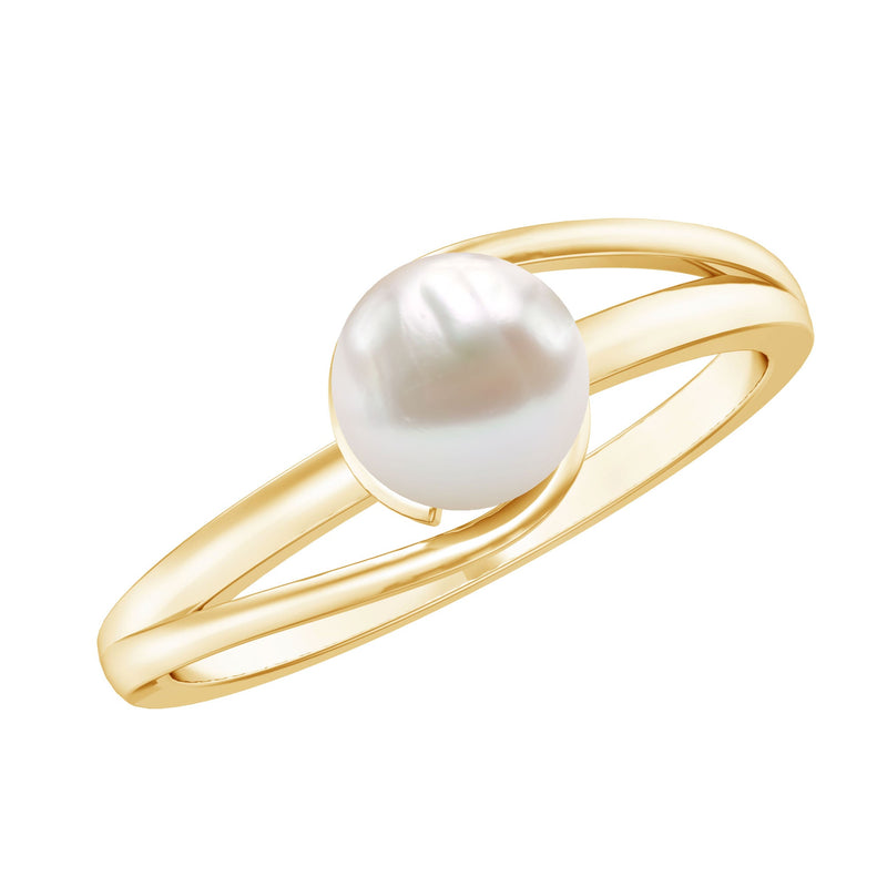 Minimal Freshwater Pearl Solitaire Ring in Bypass Shank