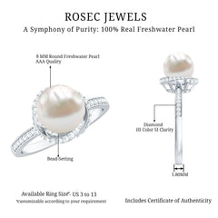 8 CT Freshwater Pearl Swirl Engagement Ring with Diamond Side Stones