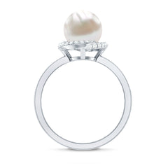 8 CT Freshwater Pearl Swirl Engagement Ring with Diamond Side Stones