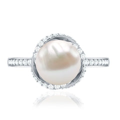 8 CT Freshwater Pearl Swirl Engagement Ring with Diamond Side Stones