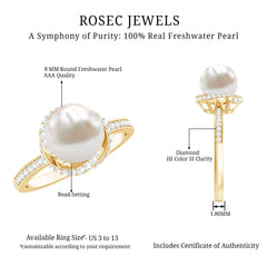 8 CT Freshwater Pearl Swirl Engagement Ring with Diamond Side Stones
