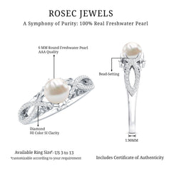 Freshwater Pearl and Diamond Crossover Engagement Ring
