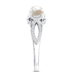 Freshwater Pearl and Diamond Crossover Engagement Ring