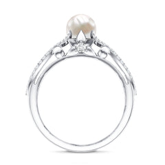 Freshwater Pearl and Diamond Crossover Engagement Ring