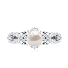 Freshwater Pearl and Diamond Crossover Engagement Ring