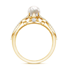 Freshwater Pearl and Diamond Crossover Engagement Ring