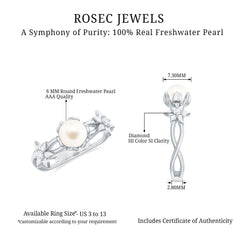 2.25 CT Freshwater Pearl and Diamond Flower Ring in Gold