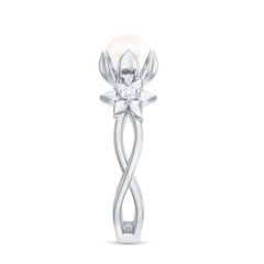 2.25 CT Freshwater Pearl and Diamond Flower Ring in Gold