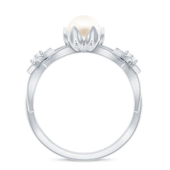 2.25 CT Freshwater Pearl and Diamond Flower Ring in Gold
