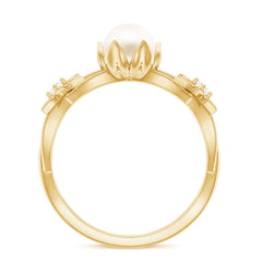 2.25 CT Freshwater Pearl and Diamond Flower Ring in Gold