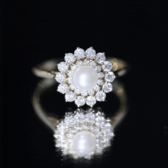 Round Freshwater Pearl Engagement Ring with Moissanite Double Halo