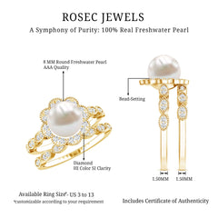 Freshwater Pearl and Diamond Wedding Ring Set