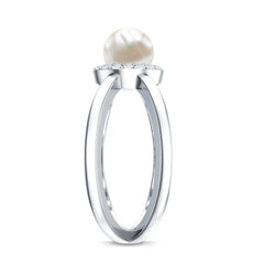 2.5 CT Freshwater Pearl Criss Cross Engagement Ring with Diamond Halo
