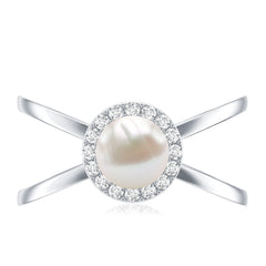 2.5 CT Freshwater Pearl Criss Cross Engagement Ring with Diamond Halo