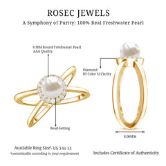 2.5 CT Freshwater Pearl Criss Cross Engagement Ring with Diamond Halo