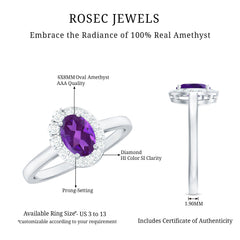 Oval Shape Amethyst and Diamond Classic Halo Engagement Ring