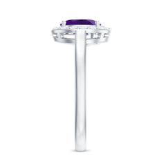 Oval Shape Amethyst and Diamond Classic Halo Engagement Ring