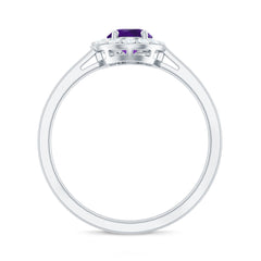 Oval Shape Amethyst and Diamond Classic Halo Engagement Ring