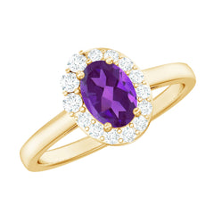 Oval Shape Amethyst and Diamond Classic Halo Engagement Ring