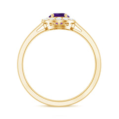 Oval Shape Amethyst and Diamond Classic Halo Engagement Ring