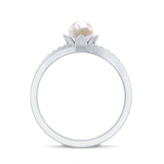 2.25 CT Floral Freshwater Pearl Bypass and Diamond Engagement Ring in Gold