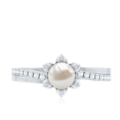 2.25 CT Floral Freshwater Pearl Bypass and Diamond Engagement Ring in Gold