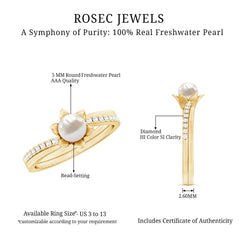 2.25 CT Floral Freshwater Pearl Bypass and Diamond Engagement Ring in Gold
