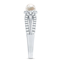 2.50 CT Freshwater Pearl and Diamond Engagement Ring with Beaded Gold