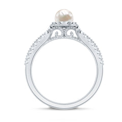 2.50 CT Freshwater Pearl and Diamond Engagement Ring with Beaded Gold
