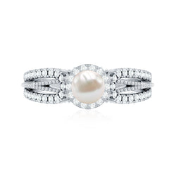 2.50 CT Freshwater Pearl and Diamond Engagement Ring with Beaded Gold