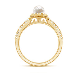 2.50 CT Freshwater Pearl and Diamond Engagement Ring with Beaded Gold