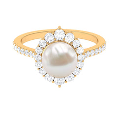 Freshwater Pearl and Diamond Halo Engagement Ring