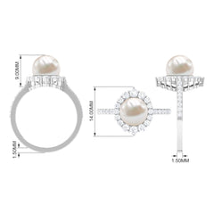 Freshwater Pearl and Diamond Halo Engagement Ring