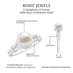 Natural 8 MM Pearl Solitaire Engagement Ring with Moissanite