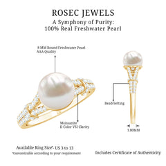 Natural 8 MM Pearl Solitaire Engagement Ring with Moissanite