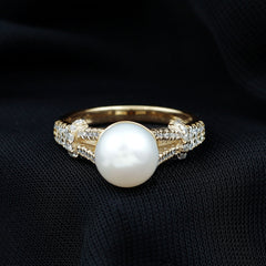 Natural 8 MM Pearl Solitaire Engagement Ring with Moissanite