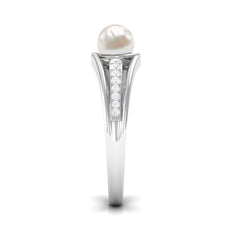 Freshwater Pearl Engagement Ring with Diamond Side Stones