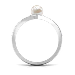Freshwater Pearl Engagement Ring with Diamond Side Stones