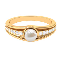 Freshwater Pearl Engagement Ring with Diamond Side Stones