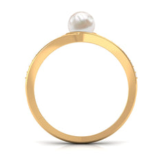 Freshwater Pearl Engagement Ring with Diamond Side Stones