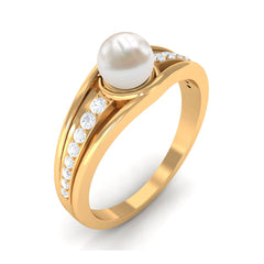 Freshwater Pearl Engagement Ring with Diamond Side Stones