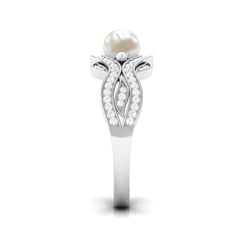 Designer Freshwater Pearl and Diamond Anniversary Band Ring